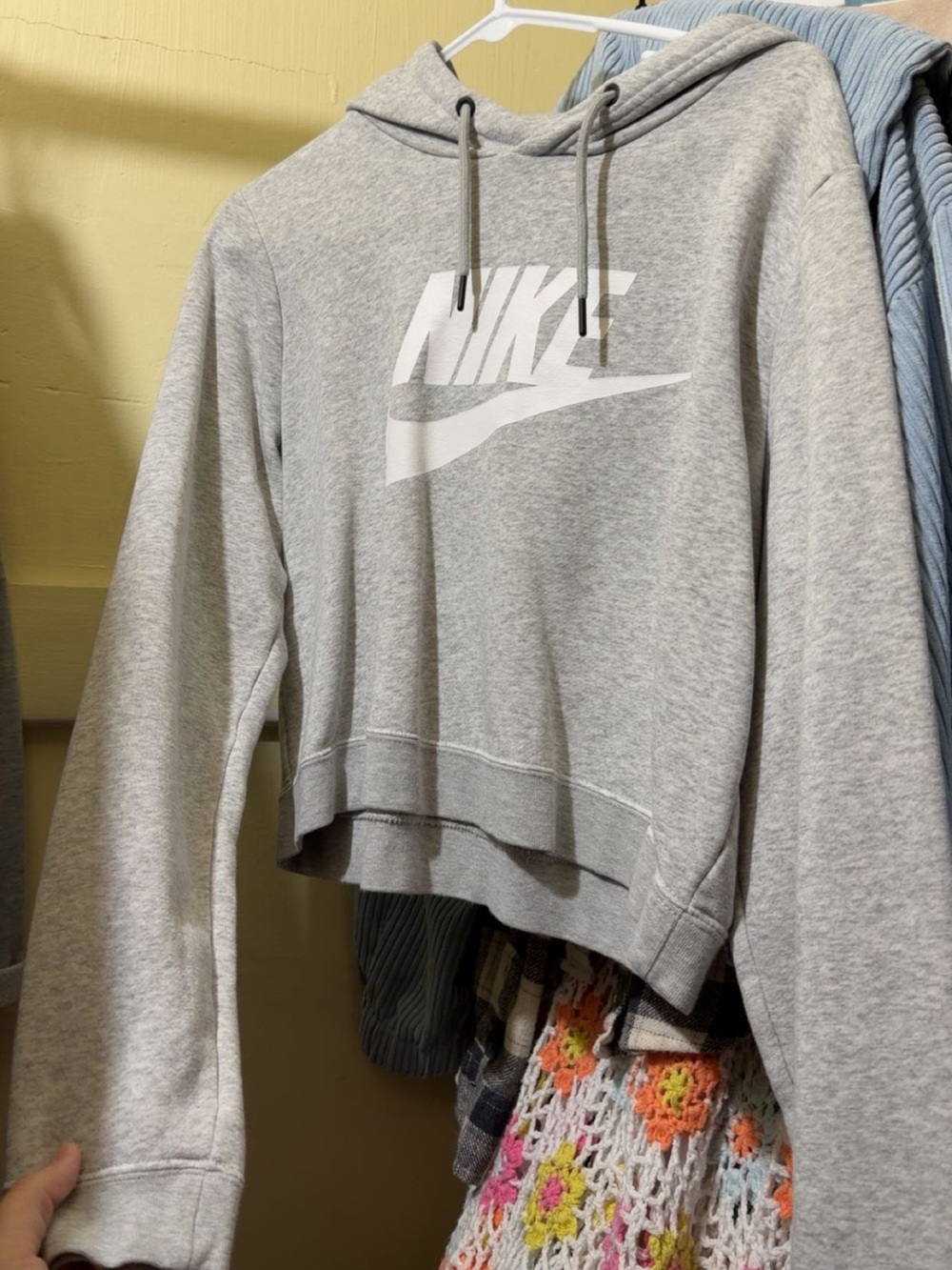 Nike Light Gray Cropped Crewneck Hoodie